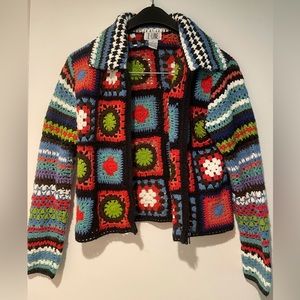 Vintage Multicolor Crochet Zip Up Sweater Women’s S